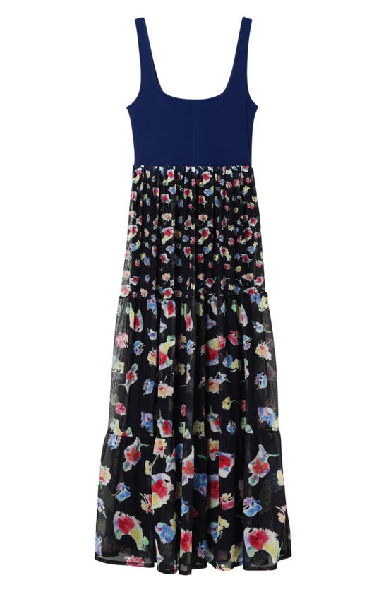 Shop Desigual Mixed Media Floral Midi Dress In Blue