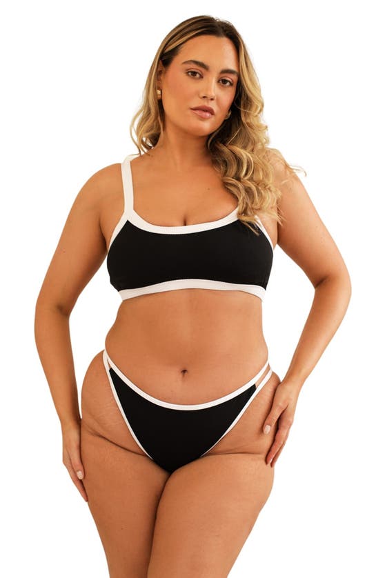 Dippin Daisys Cyrus Double Strap Bikini Bottom In Black Rib