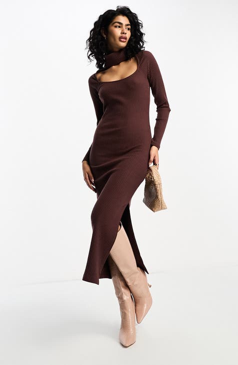 Maternity Crinkle Rib Belted Midi Dress