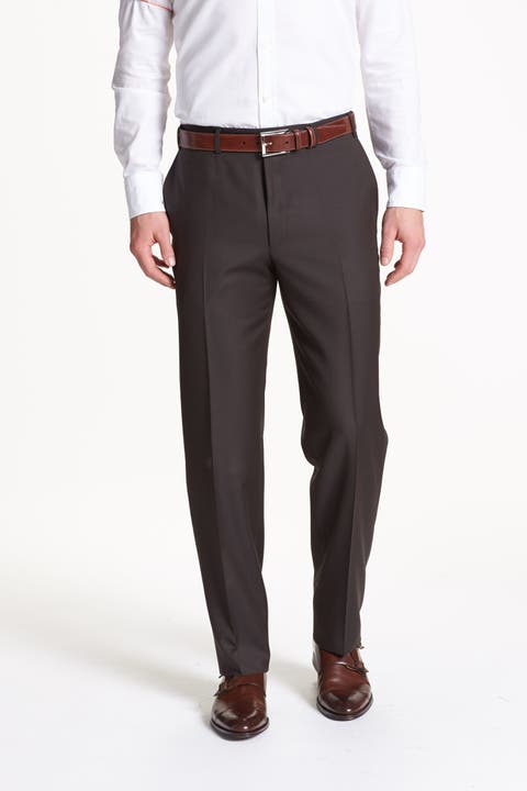 Belted Solid Skinny Leg Dress Pants - Brown