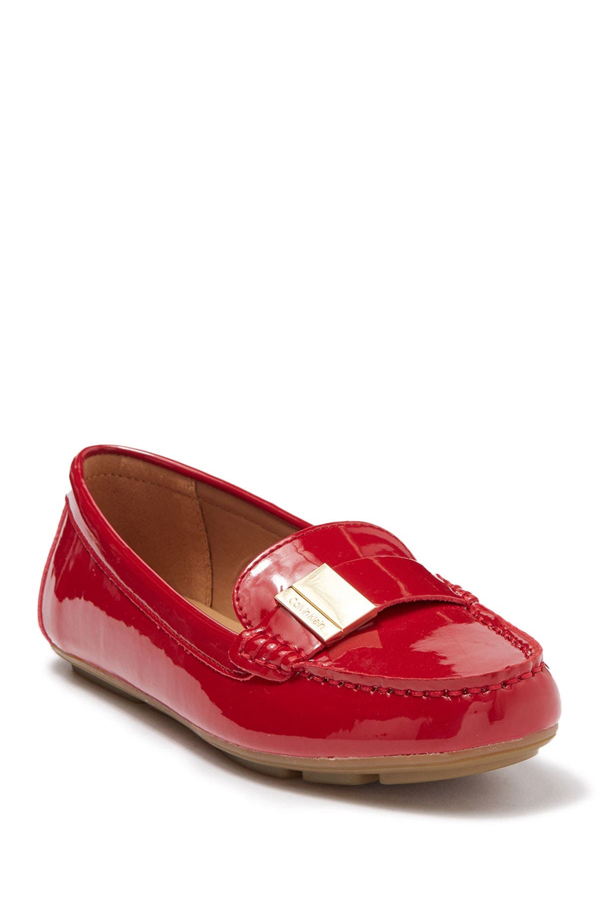 red calvin klein loafers