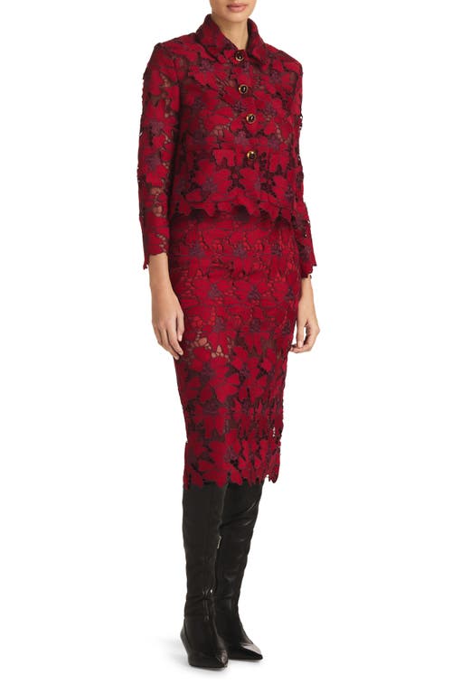 Floral Guipure Lace Skirt in Crimson/Mulberry