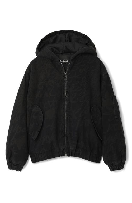 Desigual Tonal Pattern Hooded Jacket In Black