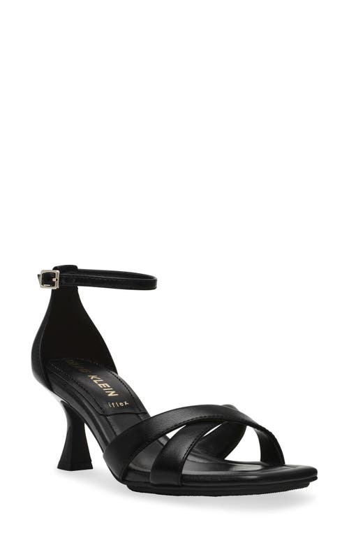 Anne Klein Joss Ankle Strap Kitten Heel Sandal In Black Smooth