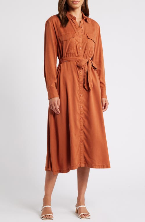 Shop Caslonr Caslon(r) Long Sleeve Midi Shirtdress In Rust Gingersnap