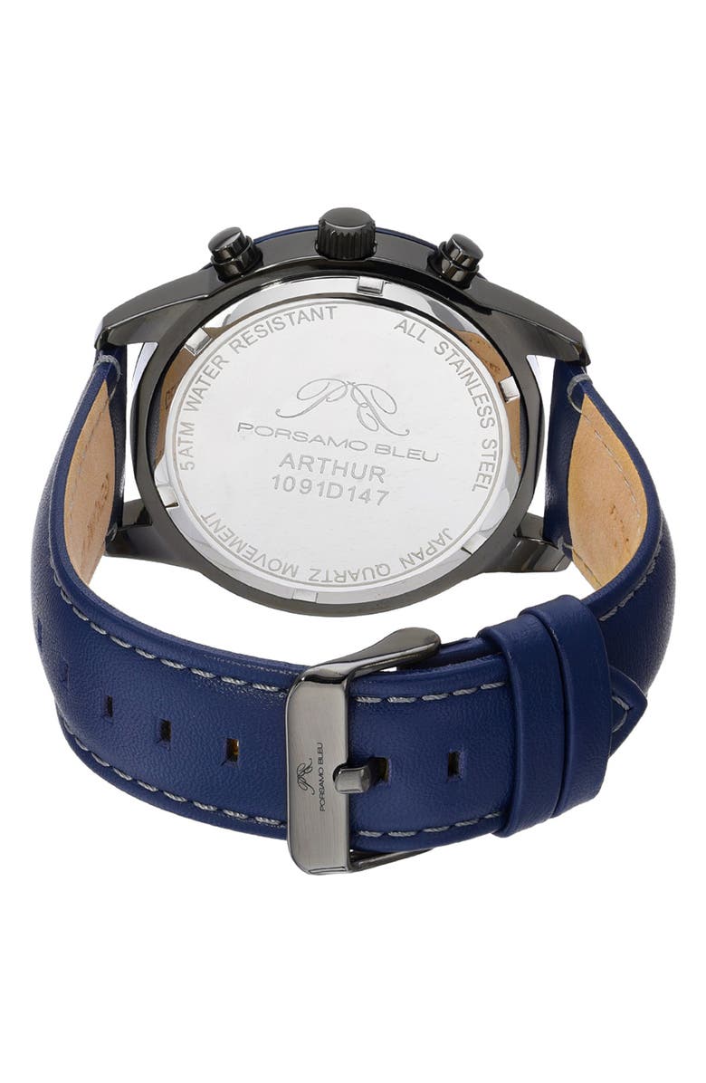 PORSAMO BLEU Men's Arthur Chronograph Leather Strap Watch, 44mm