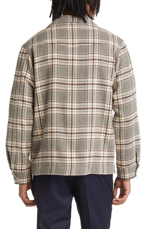 Shop Officine Generale Officine Générale Justin Textured Check Overshirt In Grey/ecru/plumwine