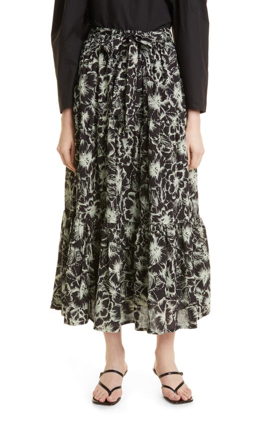 Mille Paola Floral Print Tie Waist Maxi Skirt In Black Hibiscus