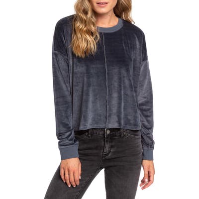 Roxy Crystal Cove Crop Velour Pullover, Blue