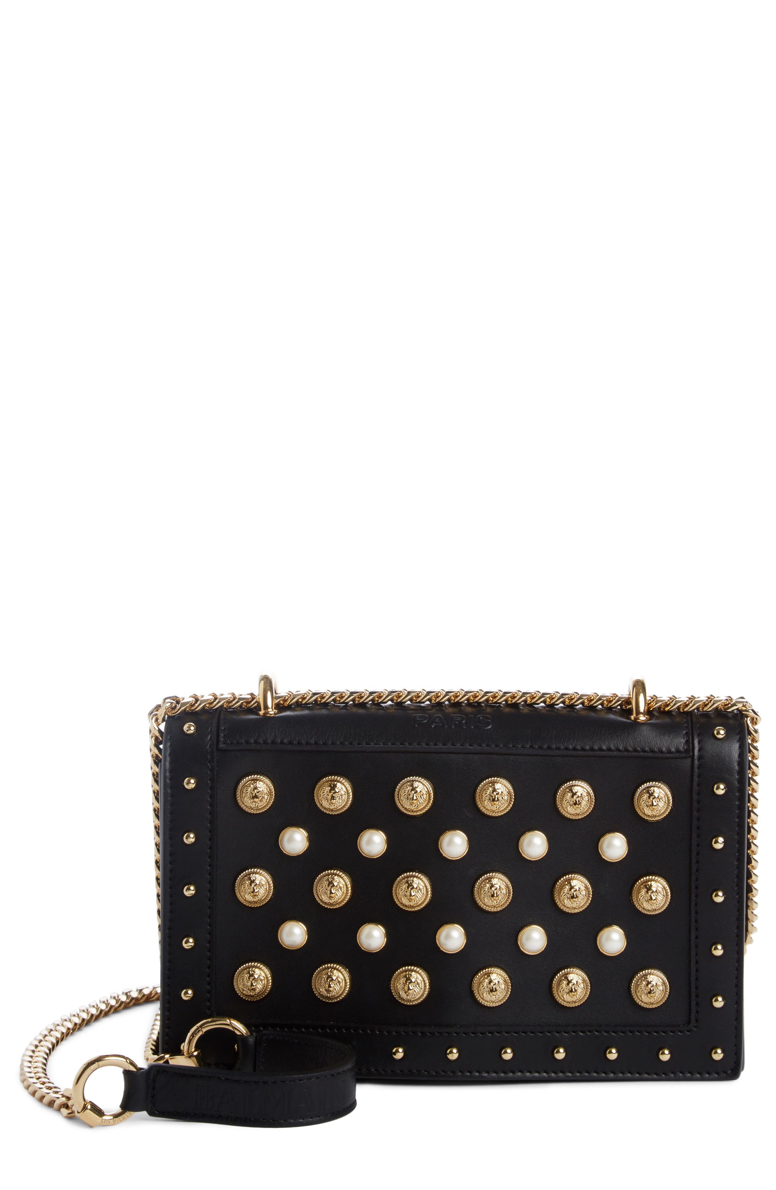 balmain studded leather shoulder bag