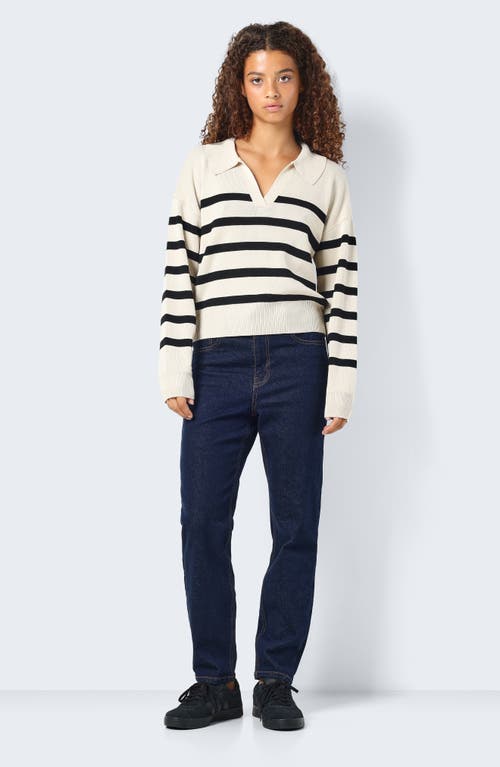 Shop Noisy May Fifi Stripe Polo Sweater In Oatmeal Stripes Blac