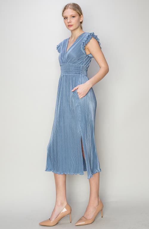 Shop Melloday Cap Sleeve Plissé Midi Dress In Blue