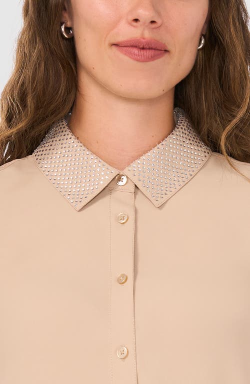 Shop Halogenr Halogen(r) Rhinestone Accent Button-up Shirt In Coastal Beige