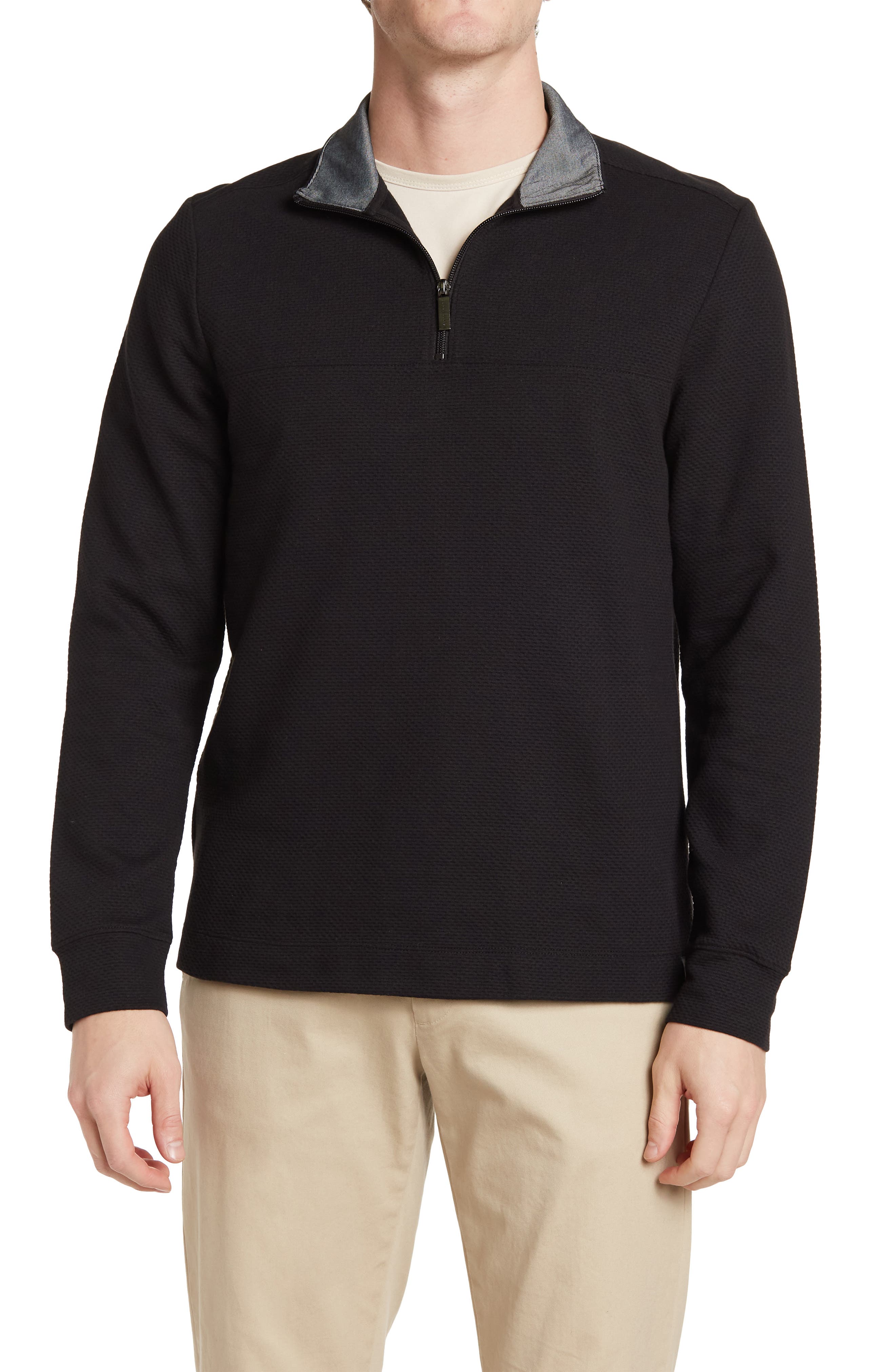 Perry Ellis Long Sleeve Textured Mesh Quarter Zip Jacket in Charcoal Heather at Nordstrom Rack, Size X-Large