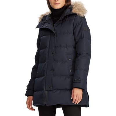 Lauren Ralph Lauren Hooded Down & Feather Fill Puffer Coat, Blue