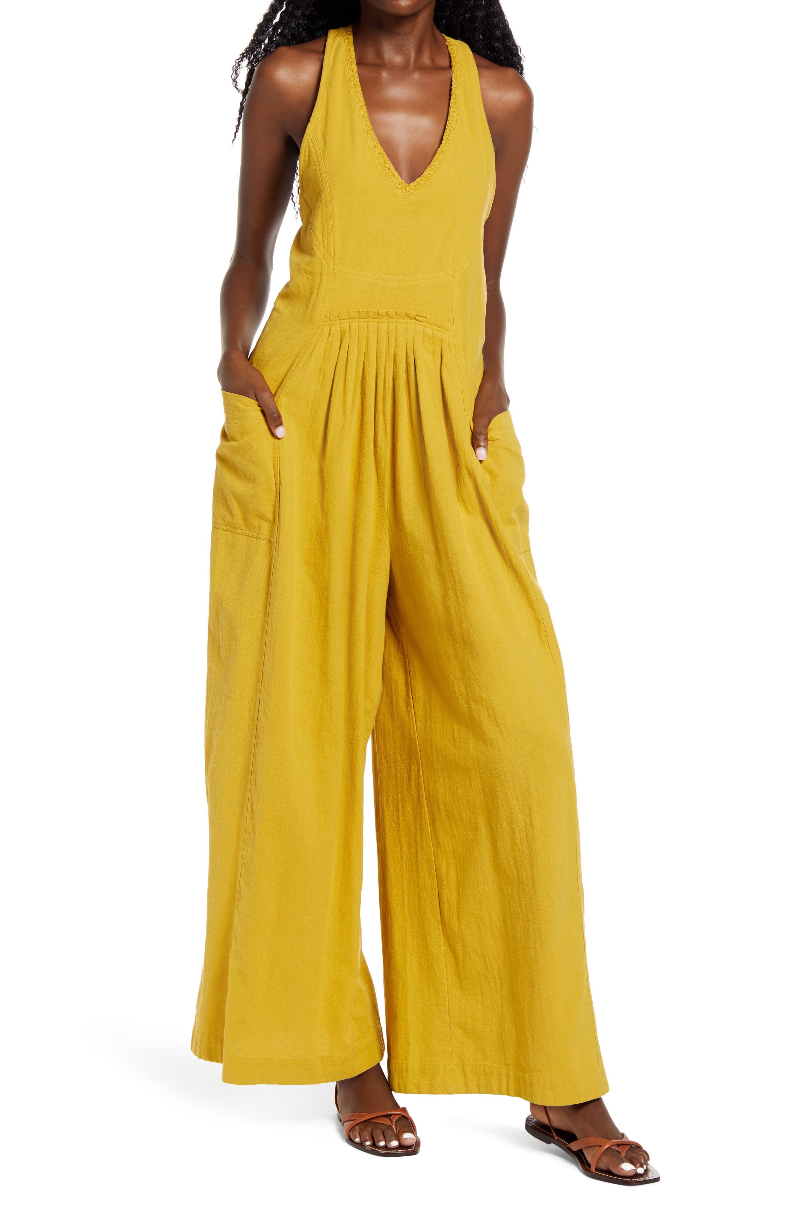 free people yellow jumpsuit