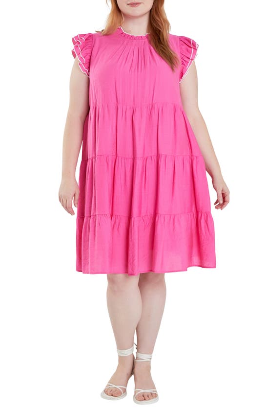 Shop English Factory Contrast Merrow Stitch Babydoll Dress In Pink