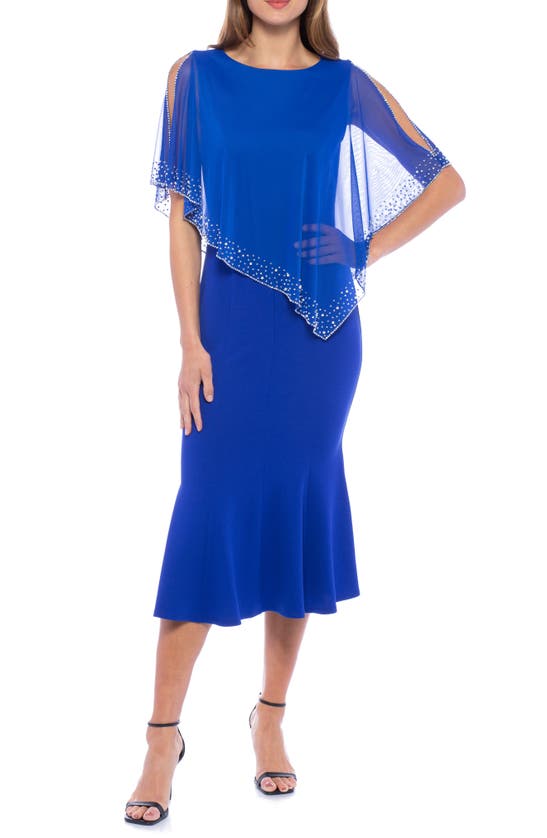 Shop Marina One-piece Chiffon Overlay Dress In Royal
