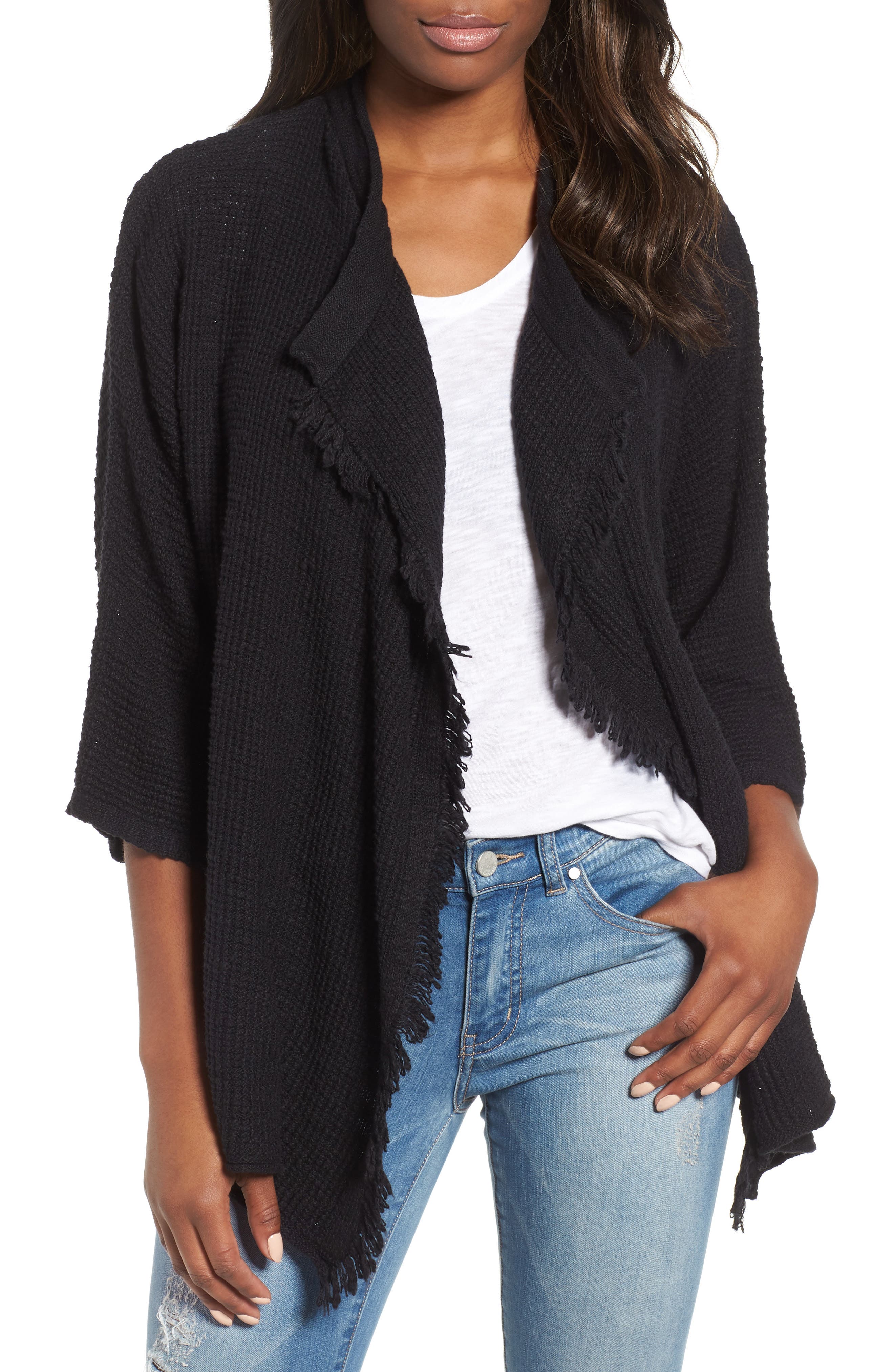 Caslon Drape Front Cotton Blend Cardigan, Black