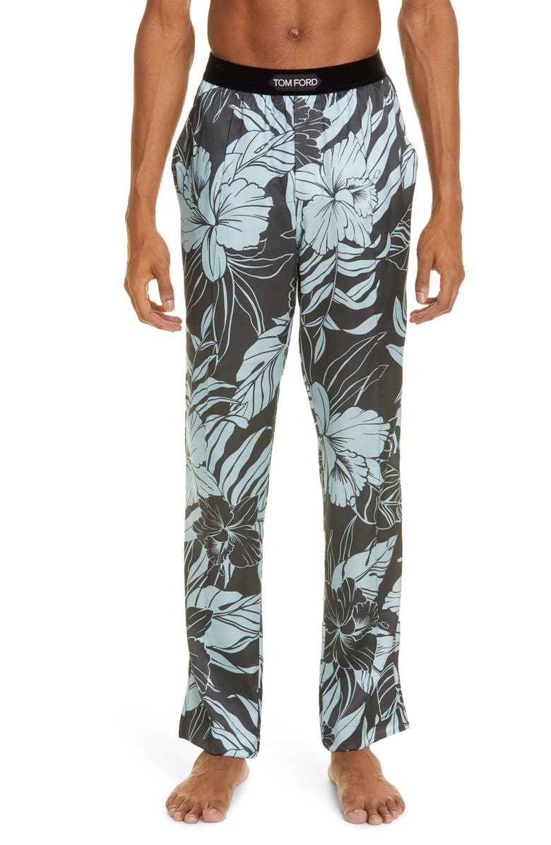 Hibiscus Print Stretch Silk Pajama Pants