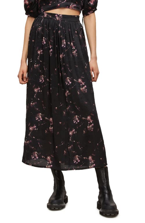 AllSaints Asta Vimur Floral Linen & Silk Maxi Skirt in Black