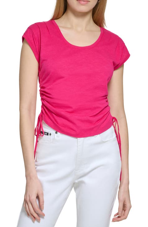 Cap Sleeve Ruched Tie T-Shirt