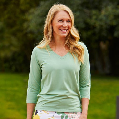 Uv Skinz 3/4 Sleeve V-neck R&r Tee In Sage