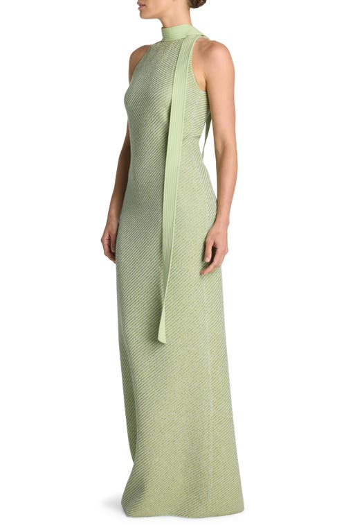 Shop St John St. John Evening Sequin Sleeveless Twill Knit Gown In Chartreuse/mint Multi