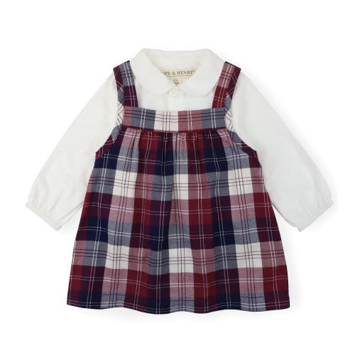 Hope & Henry Baby Organic Bodysuit And Jumper Set, Infant In Berry Tartan Set
