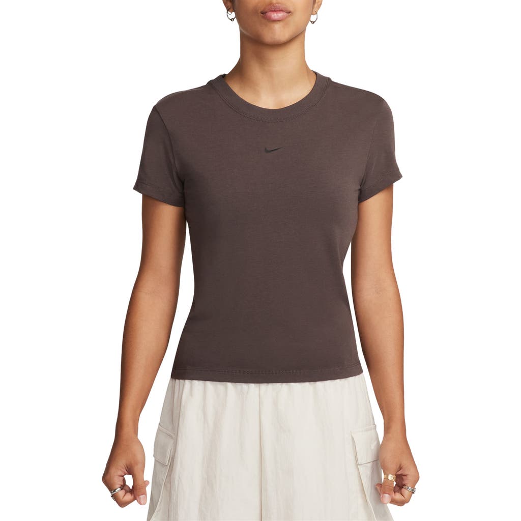 Nike Sportswear Club Chill Knit Mod Crop T-shirt In Baroque Brown/baroque Brown