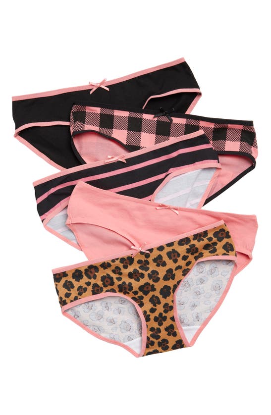 Nordstrom Rack Kids' Hipster Cut Panties In Girly Check- Stripe Pack