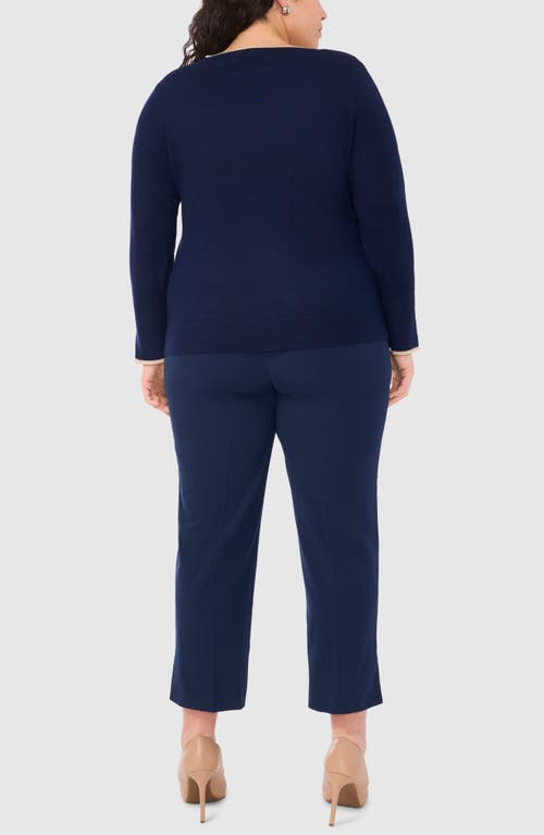 Shop Halogenr Halogen(r) Tipped Split Cuff V-neck Sweater In Classic Navy