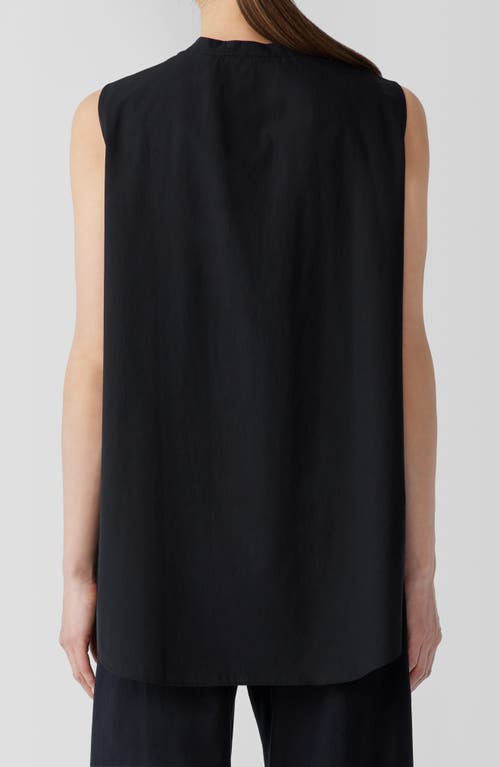 Shop Eileen Fisher Sleeveless Organic Cotton Band Collar Shirt In Black