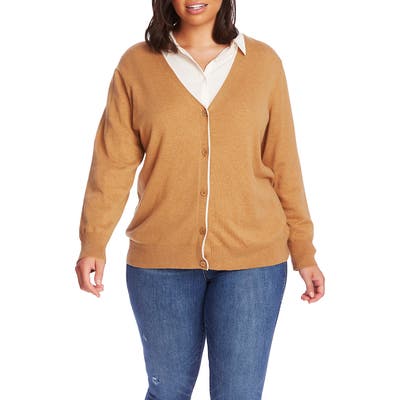 Plus Size Court & Rowe Elbow Detail Tipped Cardigan, Brown