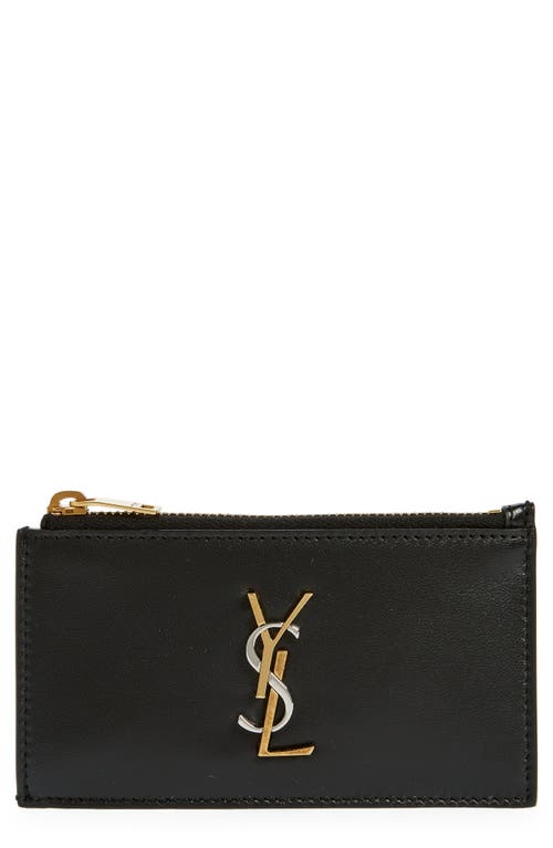 Saint Laurent Fragments Leather Zip Card Case in Noir at Nordstrom