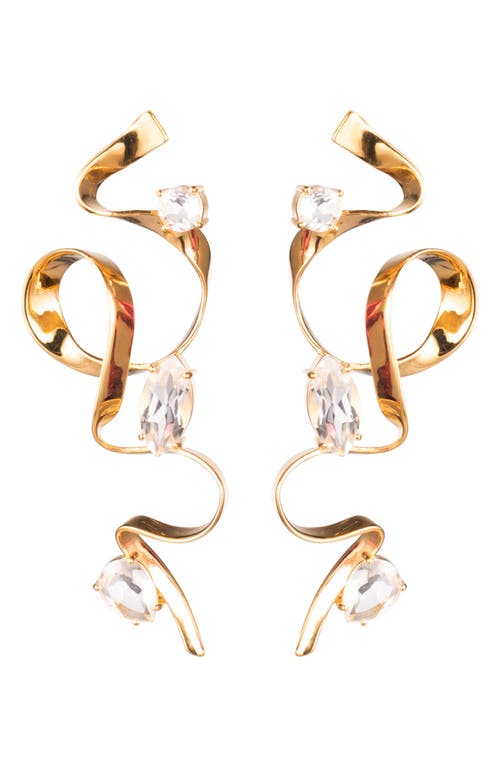 Crystal Ribbon Drop Earrings in Gold