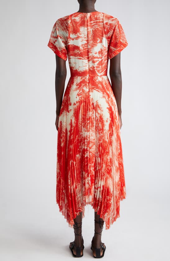 Shop Jason Wu Collection Oceanscape Print Asymmetric Chiffon Midi Dress In Chalk/ Coral