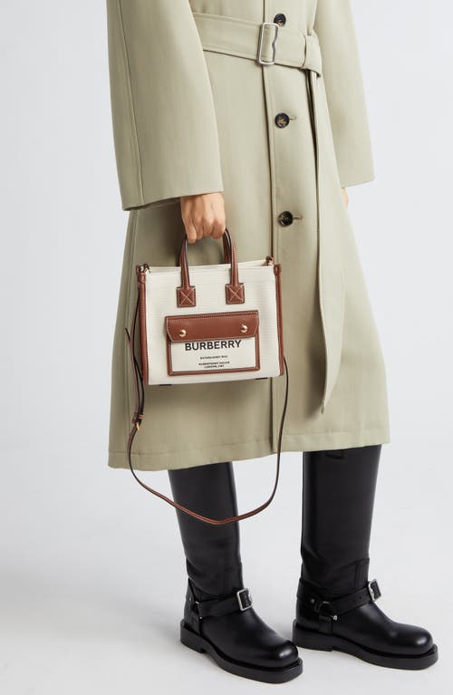 Burberry Mini Freya Tote Bag With Horseferry Print And Leather Accents In Natural/tan