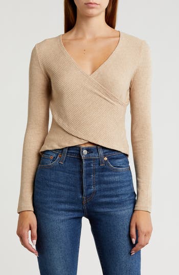 Crisscross Wrap Surplice V Neck Sweater