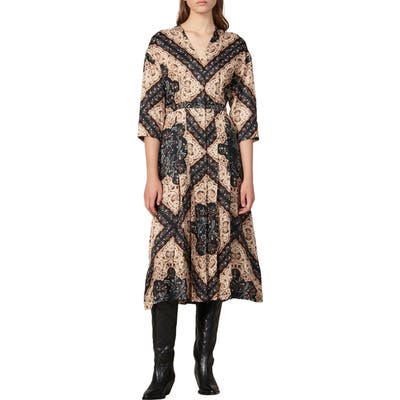 Sandro Steva Mix Print Midi Dress, 8 FR - Black