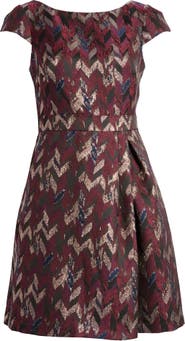 Metallic Jacquard Fit Flare Dress