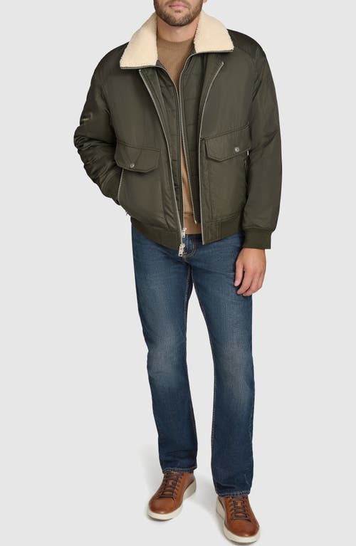 Shop Andrew Marc Flight Satin Aviator Jacket With Removable Bib In Olive