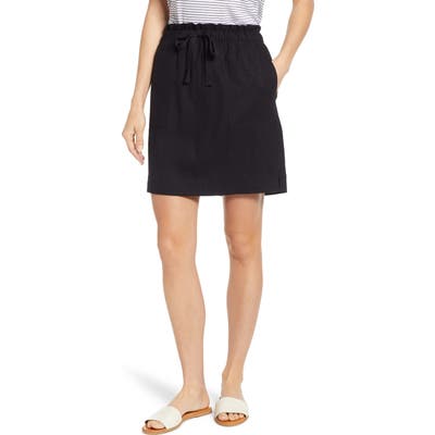Caslon Paperbag Waist Linen Blend Skirt, Black