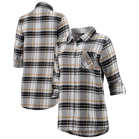 New York Yankees WEAR by Erin Andrews Women's Flannel Button-Up Shirt -  Gray/Cream