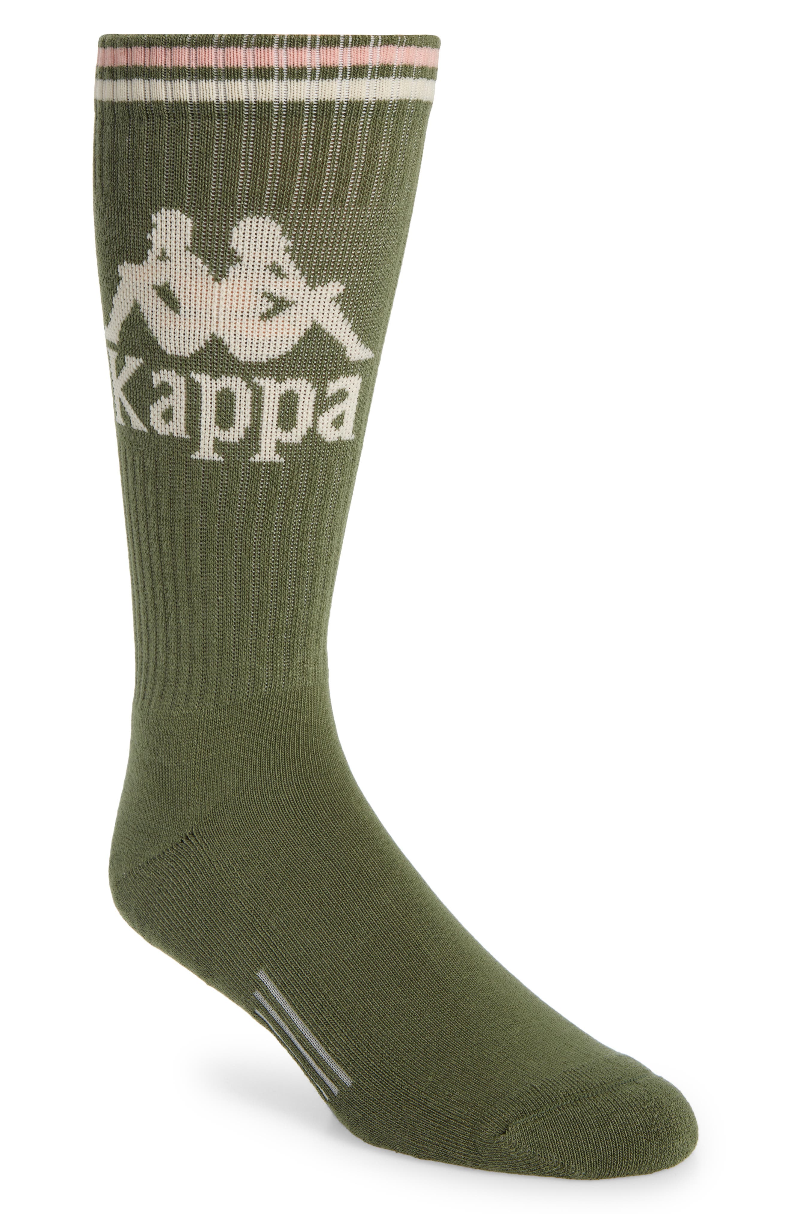 Kappa Authentic Aster Jacquard Logo Crew Sock. in Green-Pink-Beige-White at Nordstrom, Size Large