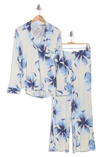 Nordstrom Rack Tranquility Long Sleeve Shirt & Pants Two-piece Pajama Set In Blue Vault Pressed Floral