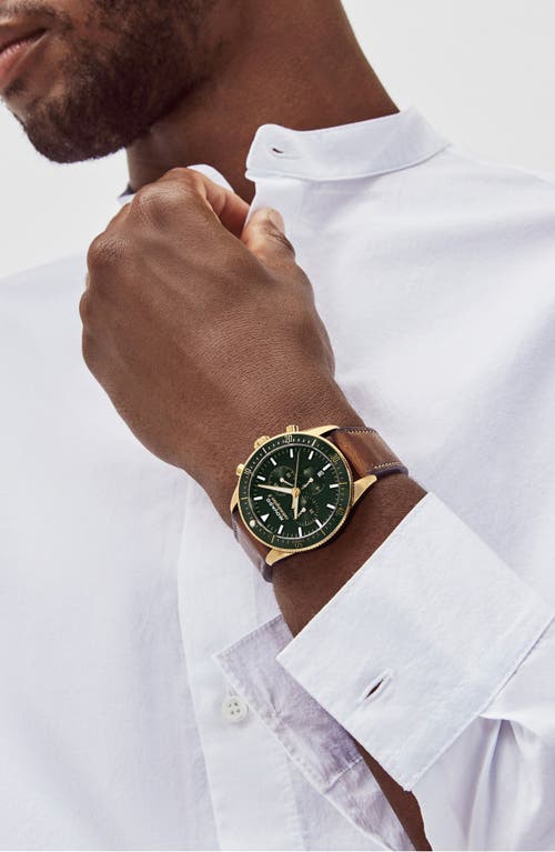 Movado Heritage Chrono Leather Strap Watch, 42mm In Cognac/green/gold