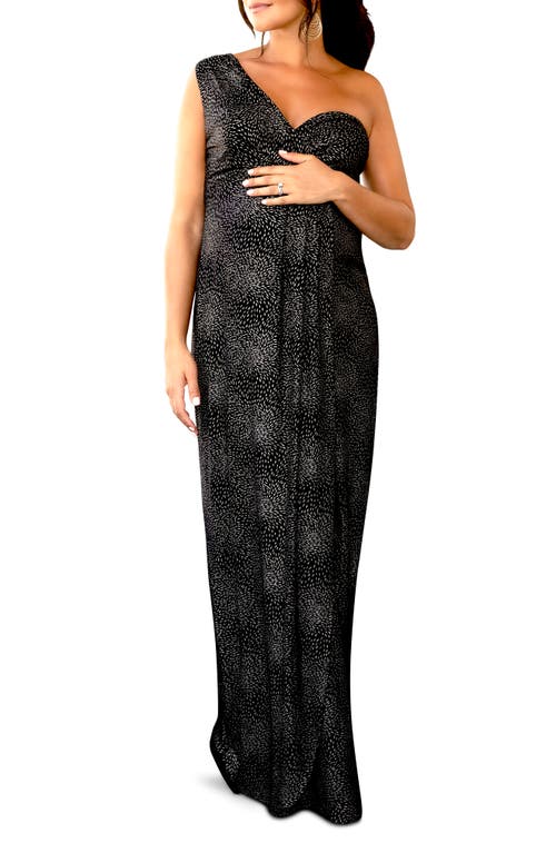 Galaxy One-Shoulder Maternity Gown in Black
