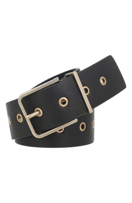 AllSaints Grommet Leather Belt Black Warm Brass Hardwear at Nordstrom,