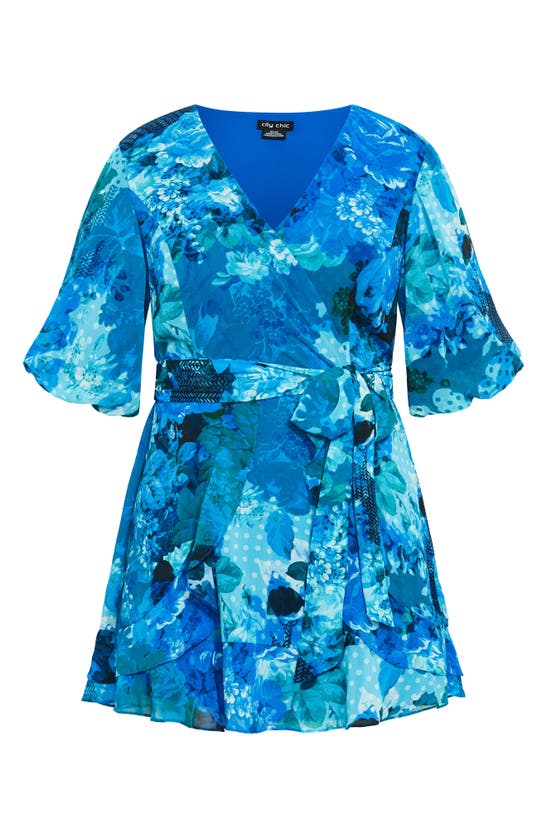 Shop City Chic Keily Faux Wrap Minidress In Blue Beauty